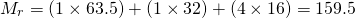 \[M_r = (1 \times 63.5) + (1 \times 32) + (4 \times 16) = 159.5 \]